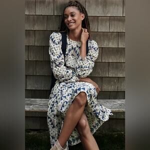 Anthropologie Othilia Patchwork Embroidered Maxi Dress Long Sleeves Tiered XS